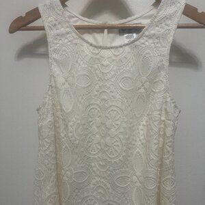 Trixxi Three pink hearts blouse woman Med. Ivory color sleeveless embroidered